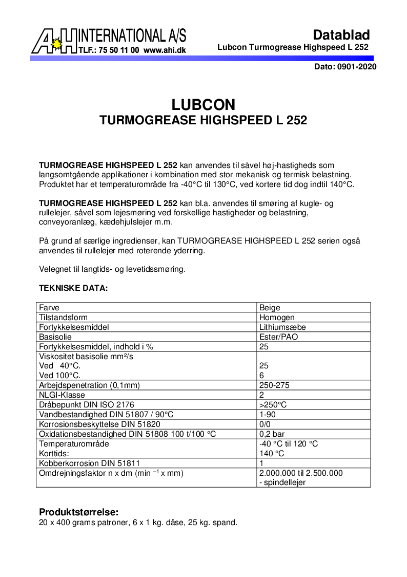 

TURMOGREASE HIGHSPEED L 252

