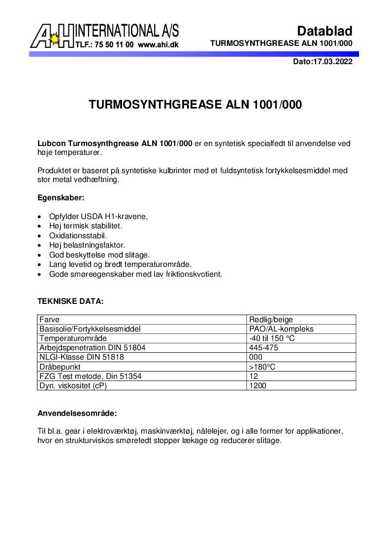 

Turmosynthgrease ALN 1001 000

