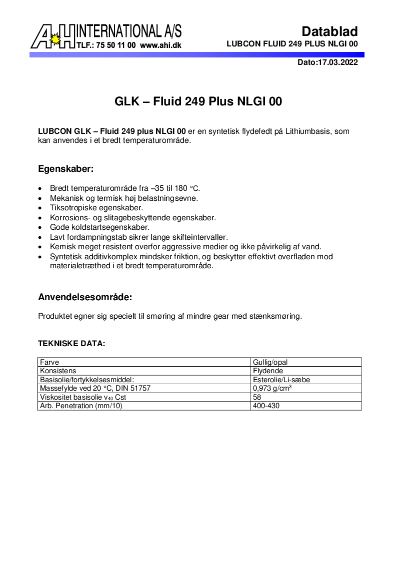 

GLK Fluid 249 Plus NLGI 00

