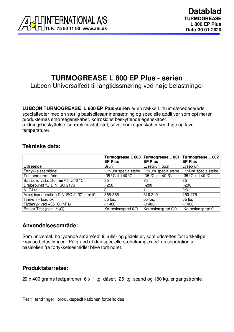 

Turmogrease L 800 EP Plus   serien

