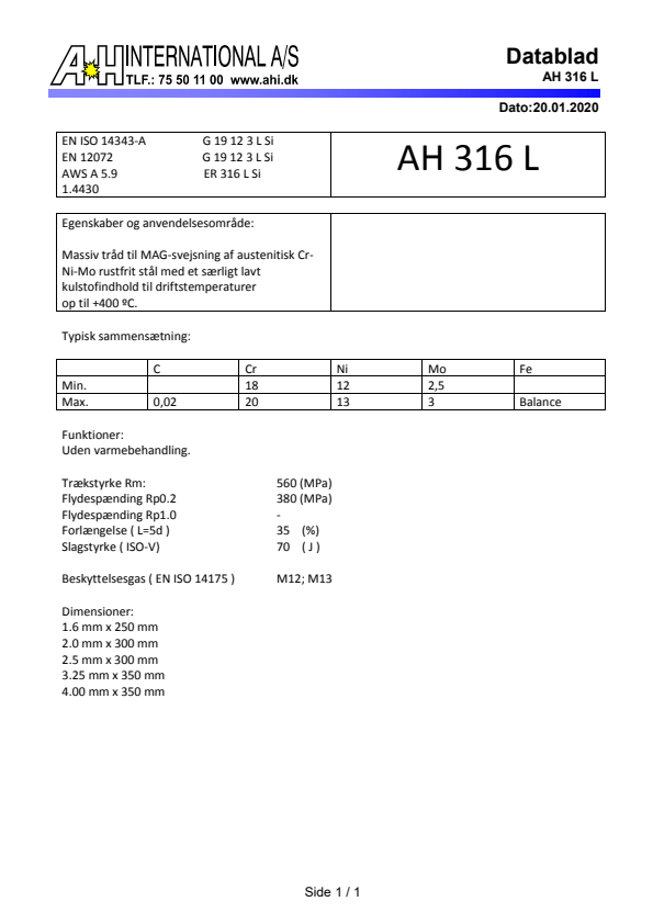 

AH 316 L dansk

