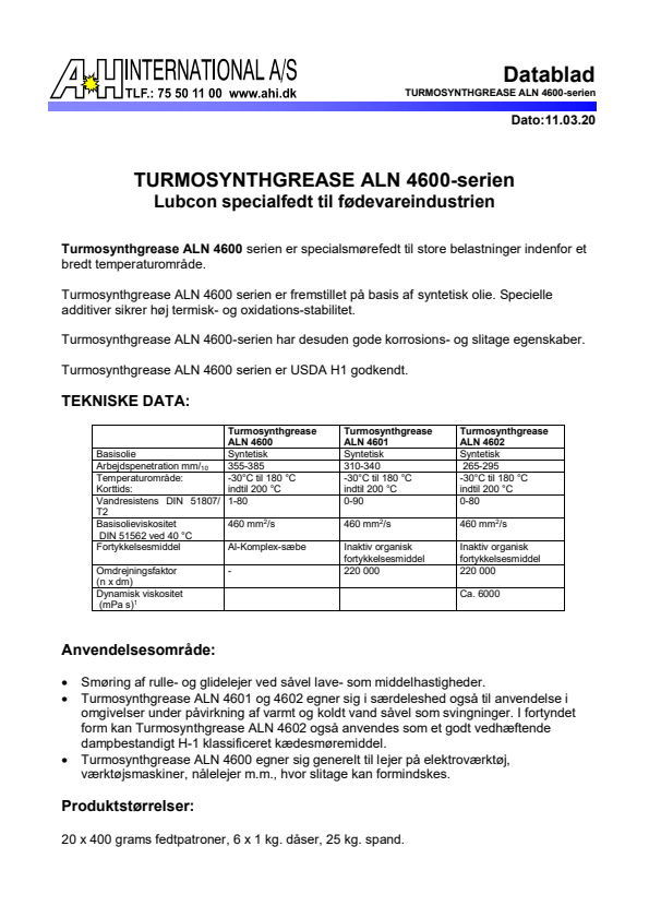 

Turmosynthgrease ALN 4600 serien

