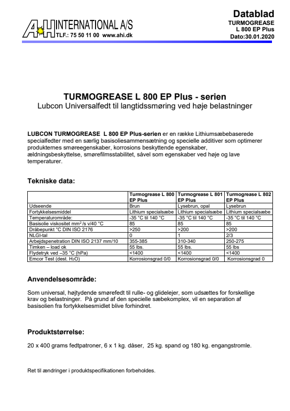 

Turmogrease L 800 EP Plus   serien

