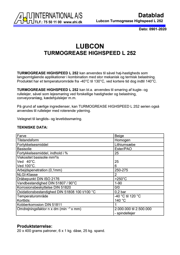 

TURMOGREASE HIGHSPEED L 252

