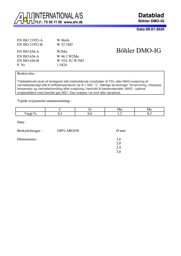 

BO DMOIGXXXL1000 Bohler DMO IG dansk

